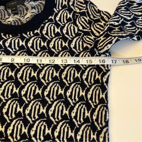 J Crew Womens Vintage Black White Fish Pattern 100% Merino Wool Sweater XXS - Picture 13 of 14